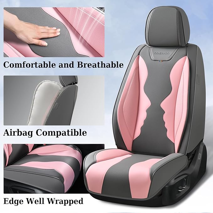 Coverado Car Seat Covers Full Set, Seat Covers for Cars, Front Seat Covers and Back Seat Cover Waterproof Leather Automotive Seat Cover, Universal Car Interior Protectors Cushion for Most Cars