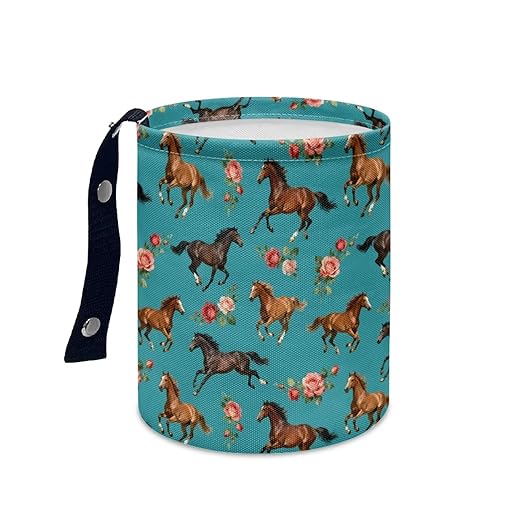 Brosoneto Horse Floral Hanging Portable Car Trash Can Waste Basket Car Accessories Interior Collapsible for Men and Women Easy to Install