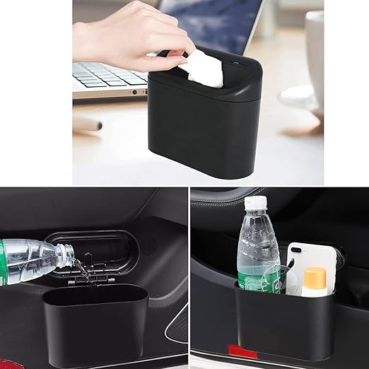 Car Trash with Lid - 2 Packs Universal Vehicle Mini Leakproof Garbage Bin Can Organizer Storage for Front Back Seat Accessories for Auto Office Bedroom Home(Black)