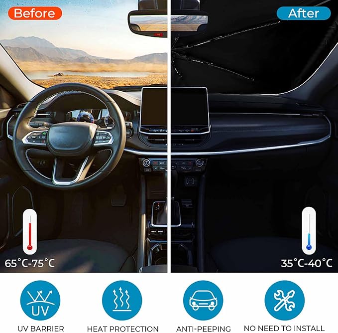 Buyidec Car Windshield Sunshade Umbrella Boho Vintage Elephant Foldable Car Windshield Sun Shade Cover Front Window Heat Insulation Protection Fit Most Vehicle 57 X 30 in