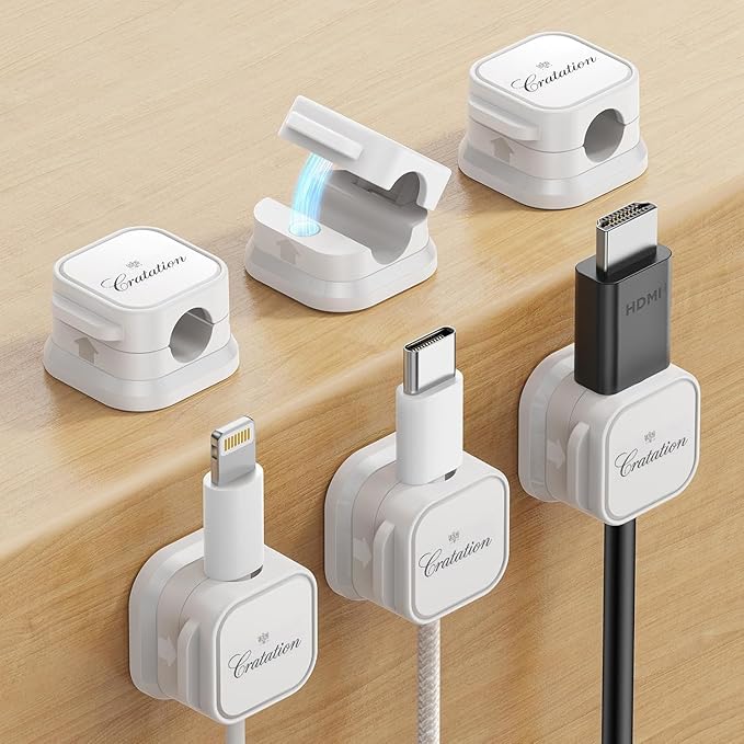 6 Pack Magnetic Cord Holder, Cord Organizer cratation Strong Adhesive Desk Cable Management Clips Organize Phone Charging Cable Wire Holder Neatly for Home,Office,Car,Nightstand.