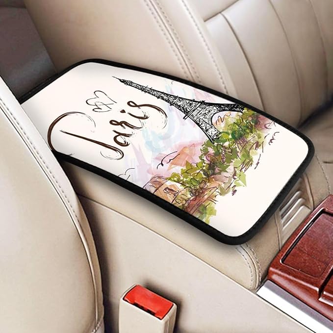 OLIEYFU Paris Eiffel Tower Auto Center Console Cover Universal Car Armrest Pad Waterproof Women Men Automotive Interior Accessories for Most Vehicle SUV