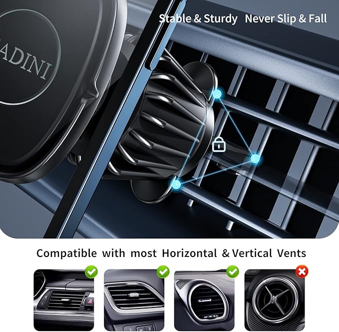 Magnetic Phone Holder for Car Vent [Metal Hook Clip] Car Mount Compatible with All Smartphones Fit All iPhone 17/16/15/14/13 Pro Max Plus & Samsung S25
