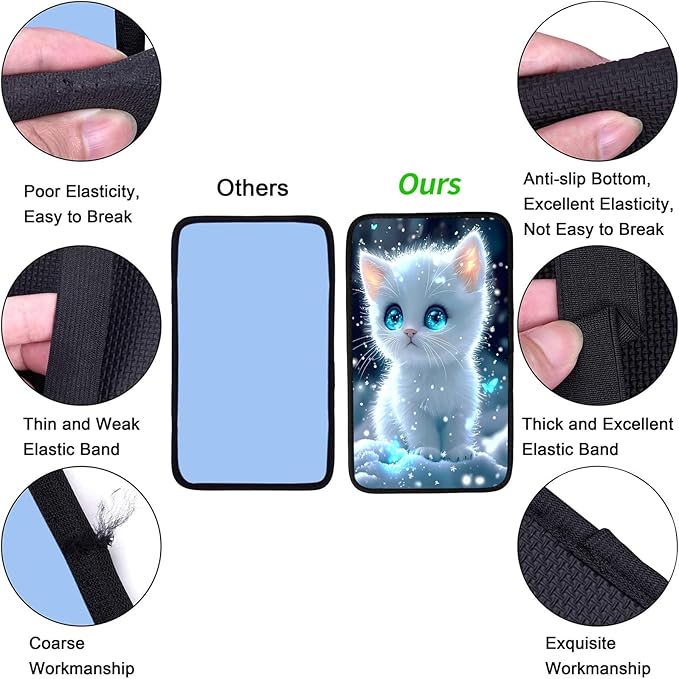 JANENFNA Car Armrest Cover Pads Universal Fashion Cute Auto Center Console Armrest Cover Pad with 2PCS Car Coasters Soft Waterproof Car Armrest Seat Protector for Women,Snow White Kitten
