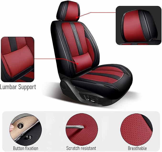 ZiopGTob Nappa Leather Car Seat Covers - Full Set 5-Piece Waterproof Seat Cover Universal Fit for Most Cars SUVs Trucks Front Rear Protectors