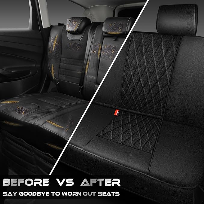 CAR PASS Thick Foam 3D Air Mesh Leather Rear Bench Car Seat Covers, Breathable Deluxe Anti Slip Automotive Back Seat Cover Universal Fit for 95% Sedans SUVs Vans Trucks, Solid Black