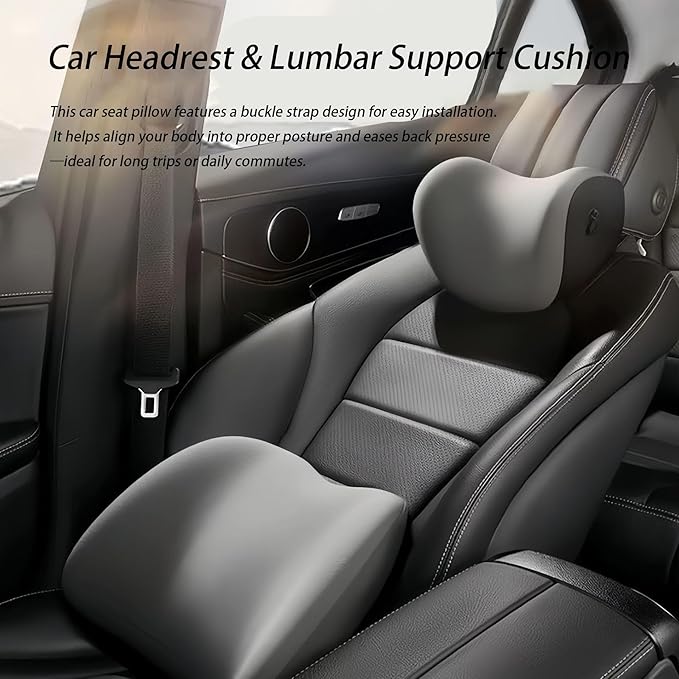 Car Lumbar Support Pillow and Car Neck Pillow Kit for Volvo EC40 2021 2022 2023 2024 2025 2026, Car Seat Neck Back Rest Pillows, Ergonomic Car Seat Headrest & Lumbar Cushion,C Coffee