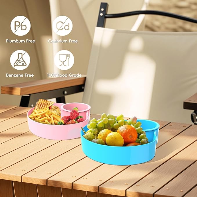 2PCS Car Seat Snack Tray for Kids: Kids Car Tray with Cup Holder, Toddlers Road Trip Essential, Travel Snacks Food Plate Cup Holder (Sky Blue&Pink)