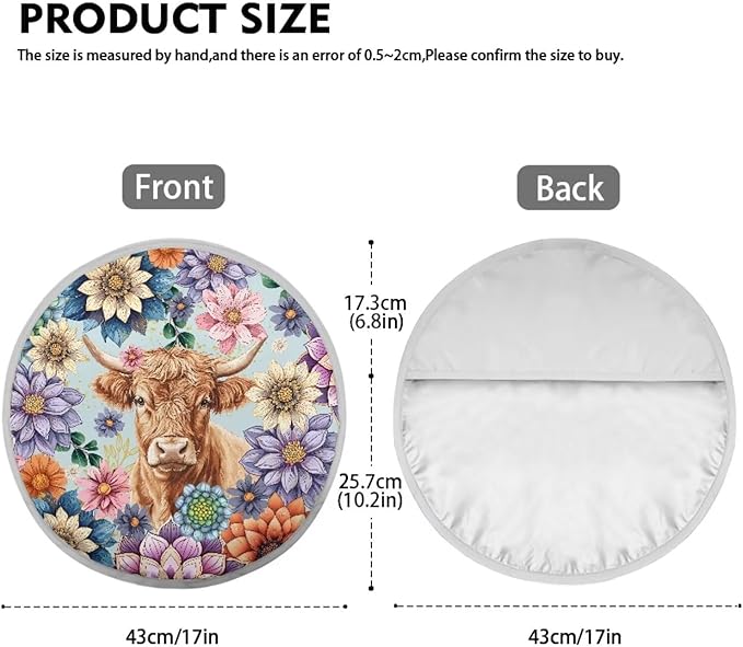 Highland Cow Reflective Steering Wheel Shield Sunshade Flower Car Rudder Sun Shade Cover 17 Inch Universal Steering Wheel Sun Block for Most Vehicle Gift for Holiday