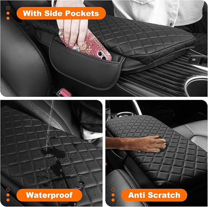 Center Console Armrest Cover for Toyota Camry 2018-2024 Accessories Arm Rest Pad Console Cushion Lid Middle Console Protector Black Leather with Pockets