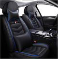 MVRVMV Seat Covers for Ford Bronco Sport 2021-2026, Waterproof Leather Auto Seat Cover with 2* Neck Pillow and 2* Lumbar Support (2 Seat Luxury,Black-Blue)