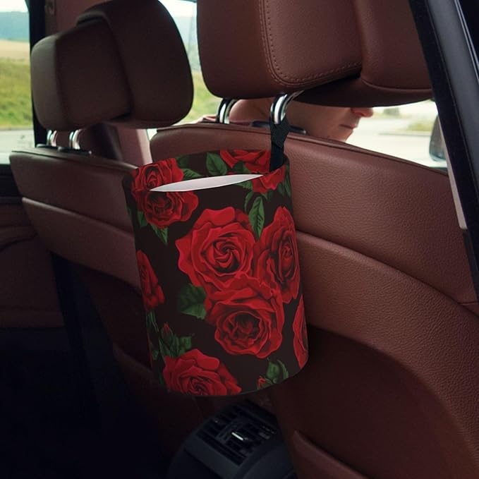Flower Car Trash Can,Car Accessories Waterproof Car Organizer Foldable Portable Trash Bin Can Be Hung on The Back Seat Garbage Can for Various Cars