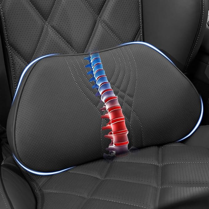 Dapucarin Lumbar Support Pillow for Car Seat, Office Chair Nappa Leather Memory Foam Lower Back Cushion for Back Pain Relief Improve Posture, Ergonomic Back Rest for Gaming Chair, Black, 1PC