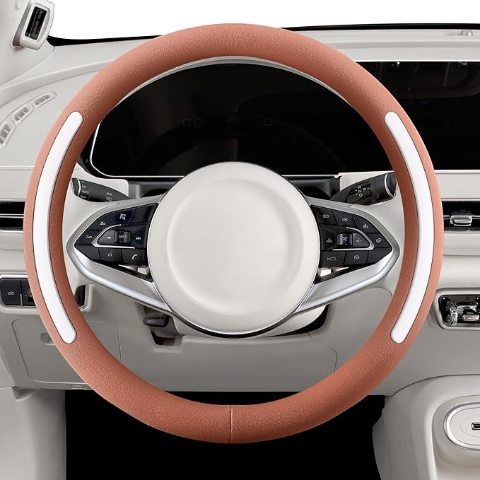 Steering Wheel Cover, Universal 15 inch, Faux Leather Steering Wheel Protector, Anti-Slip, Breathable & Heating-Compatible for Cars Trucks SUVs Vans