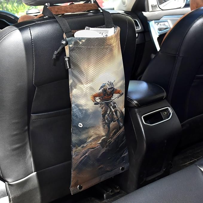 ALAZA Hanging Car Trash Bags Garbage Bag Trash Can for Back Seat Small Mountain Cycling Washable Storage Bag Retractable 2 Pack