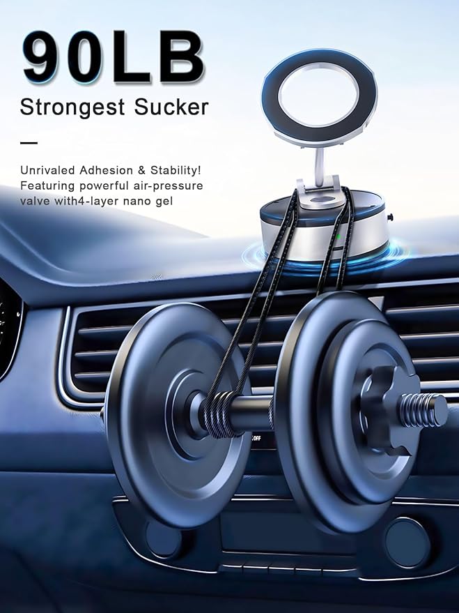 RainChic Magnetic Car Phone Holder for MagSafe, 120+ LB Suction Cup & 2800gf Magnetic Force, 360° Adjustable Mount for iPhone Pro Max/Plus & MagSafe-Compatible Android Phones (zj-001)
