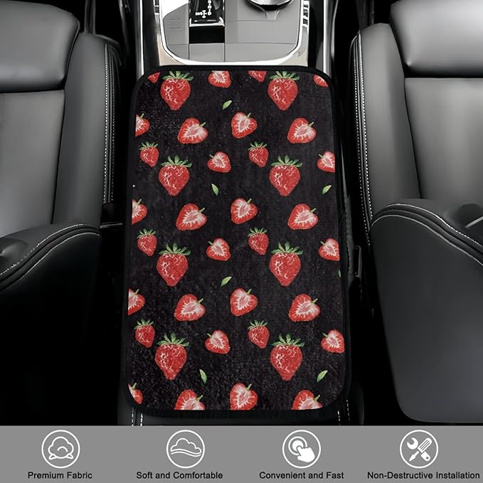 CLOHOMIN Red Strawberry Car Center Console Cover Pad Cute Auto Arm Rest Cover Winter Car Armrest Cover Accessories for Sedan SUV Van
