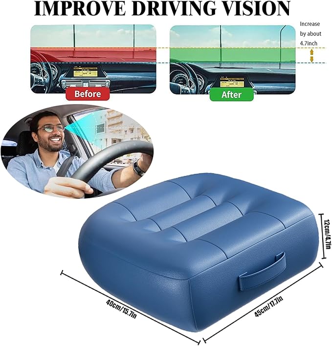 Adult Booster Seat for Car/Portable Booster Seat for Driver/Breathable Non-Slip Seat Cushions with Practical Handle for The Car, Office, Wheelchair, Broader Vision, 17.7"x15.7"x4.7"（Blue）