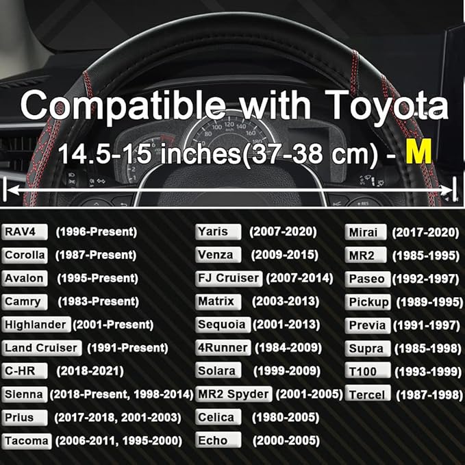 West Llama Customized Auto Car Steering Wheel Cover for Toyota Rav4 Corolla Camry Highlander(Diamond Quilted-Black+Red-Standard Size)