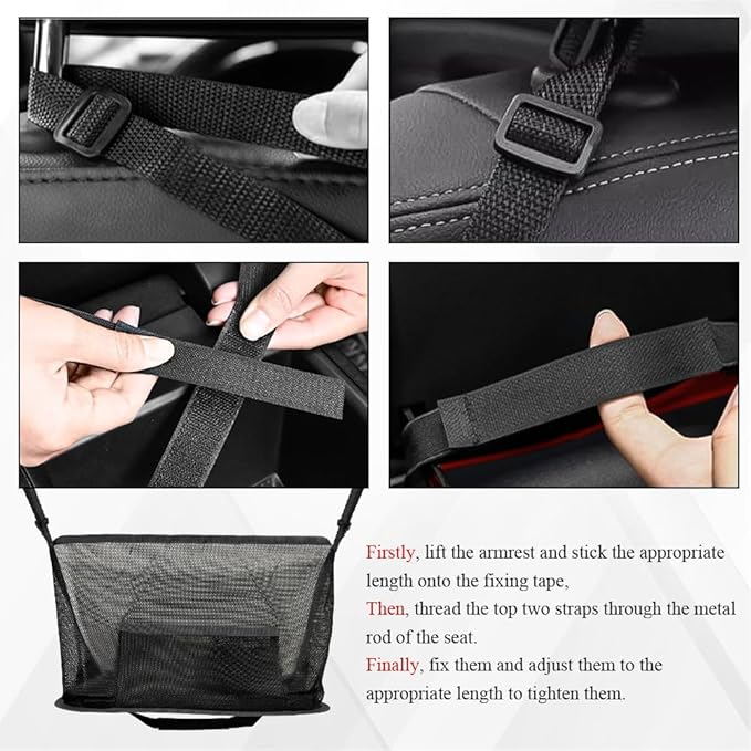 Car Net Pocket Handbag Holder, Purse Holder for Car, Driver Storage Netting Pouch for Handbag Purse, Mesh Vehicle Storage Organizer Between Front Seats Universal for SUV Truck RV (Black)
