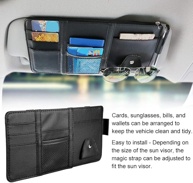 Aramox Car Backseat Organizer, Universal Multifunctional Premium PU Leather Car Sun Visor Storage Bags for CD,Sunglass,Card Organizer Holder