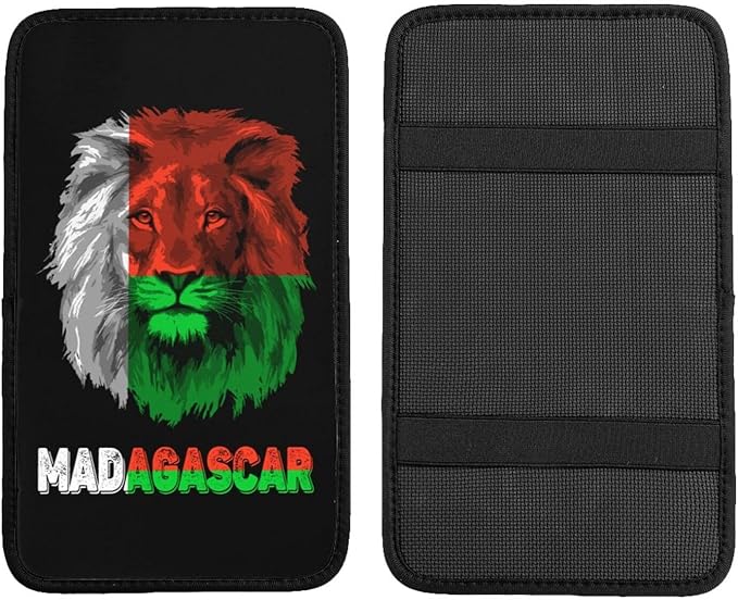 Vintage Madagascar Madagascan Flag Lion Head Auto Center Console Armrest Cover Car Handrail Box Cushion Pad Mat Universal Fit Most Vehicle Sedan Truck SUV Soft Comfort Decor Accessories