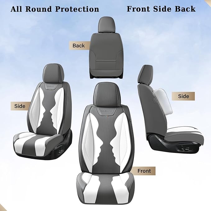 Coverado Car Seat Covers Full Set, Seat Covers for Cars, Front Seat Covers and Back Seat Cover Waterproof Leather Automotive Seat Cover, Universal Car Interior Protectors Cushion for Most Cars