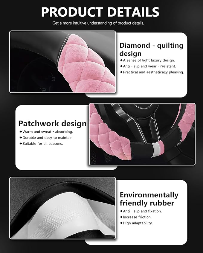 Cxtiy Universal Car Steering Wheel Cover Fluffy Winter Plush Steering Wheel Cover (A-Pink)