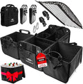 DURABLEZ Trunk Organizer 5-Section Modular XL Car Storage System – Extra Large Cargo Organizer for Car Trunk, Foldable Multi-Compartment Auto Organizer, Heavy Duty Oxford 1680D – Black