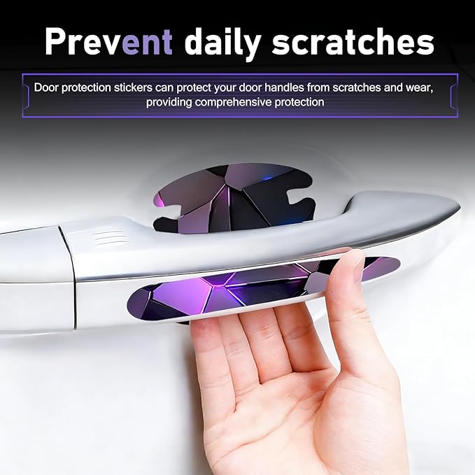 8PCS Car Door Handle Scratch Protectors, 3D Carbon Fiber Door Handle Bowl Sticker, Waterproof Scratch-resistant Self-adhesive Protective Film, Universal for Most Vehicles (Purple)