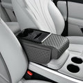 Car Center Console Armrest Pad, Arm Rest Box Cushion with Ergonomic Height Boost, Storage Pockets, Built-in Tissue Box, Cupholder, Fit for Most Sedan Vehicles (Embossing Checkerboard, Grey)