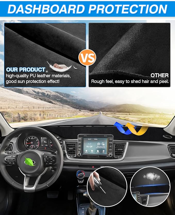 CARTIST Dash Cover Custom Fit for Kia Rio Sedan LX EX S 2017-2023 Accessories Dashboard Cover Mat Non-Slip Pad Carpet Anti-Glare