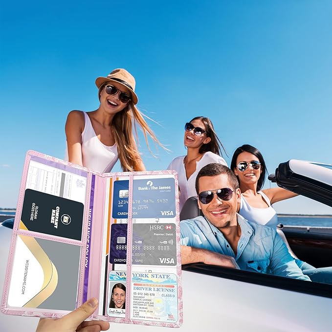 FinestHouse Car Registration and Insurance Holder with Magnetic Closure, Universal Document Organizer for License, Insurance Cards & Glove Box Storage (Heart-Pink)