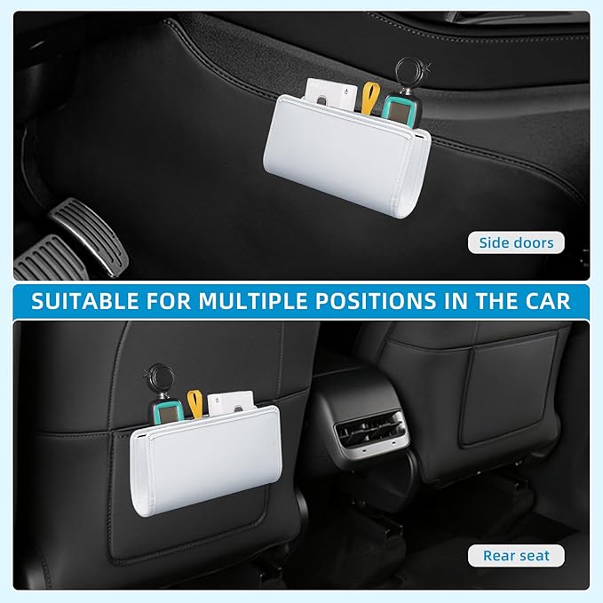Car Trash Can, Universal Leather Foldable Leakproof Garbage Bins Car Door Organizer Holder (White)