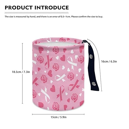 Breast Cancer Pink Ribbon Car Trash Bag, Car Trash Can - Cute, Portable, Collapsible for Back Seat, Floor, or Hanging Headrest Waste Basket