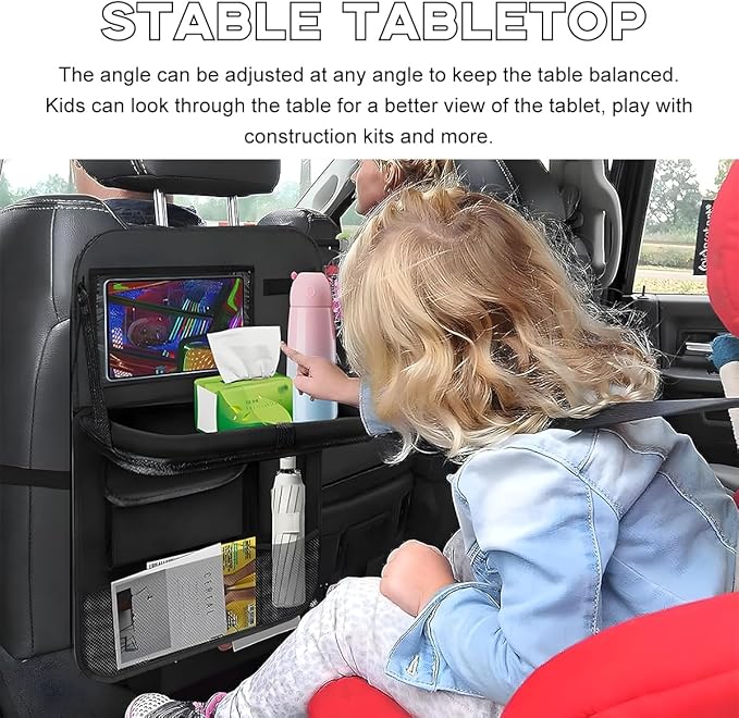 2PCS Car Backseat Organizer, Waterproof Practical Back Seat Protector with Tablet Holder, Hanging 6 Storage Pockets with Foldable Table Trays for Vehicles, Car Accessories