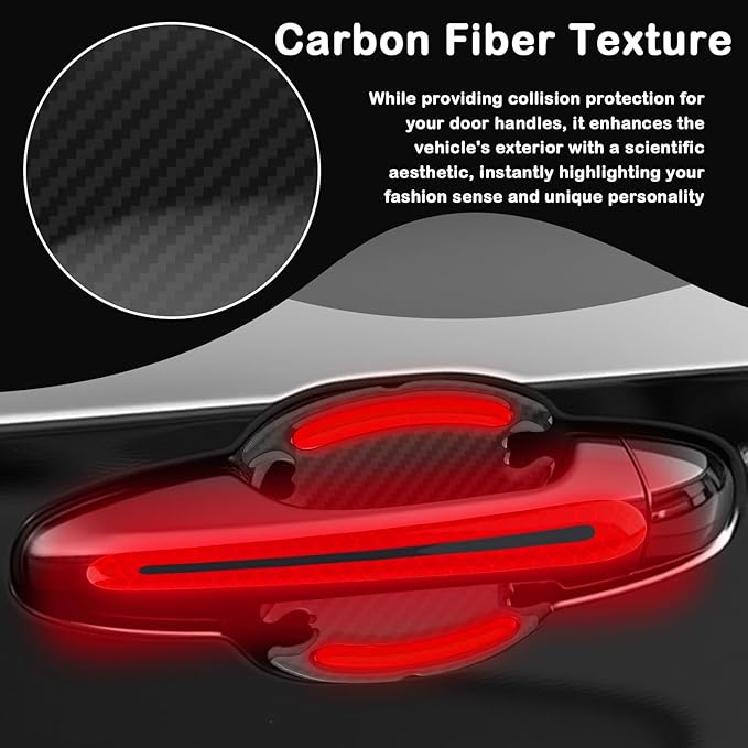 8PCS Car Door Handle Protector Reflective,3D Carbon Fiber Car Door Handle Scratch Protector with Adhesive Backing,Waterproof Doors Handles Protectors for Vehicles,SUVs,Trucks