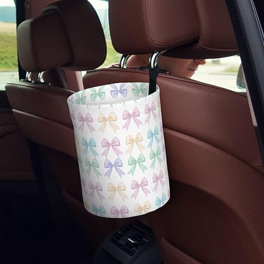 Pastel Ribbon Bows Car Trash Can Leak-Proof Waterproof Hanging Trash Bin Collapsible Garbage Can for Car Accessories Travelling Camping