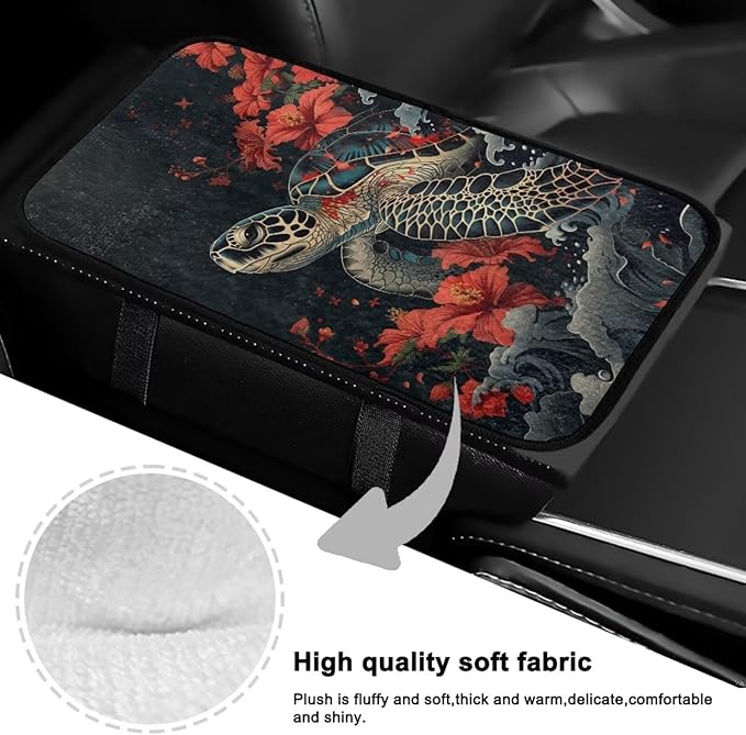 Bulopur Turtle Car Center Console Cushion Pad Protector Arm Rest Car Flannel Comfortable Auto Fashion Auto Interior Armrest Console Accessories Fit Most Car, Truck, SUV, or Van