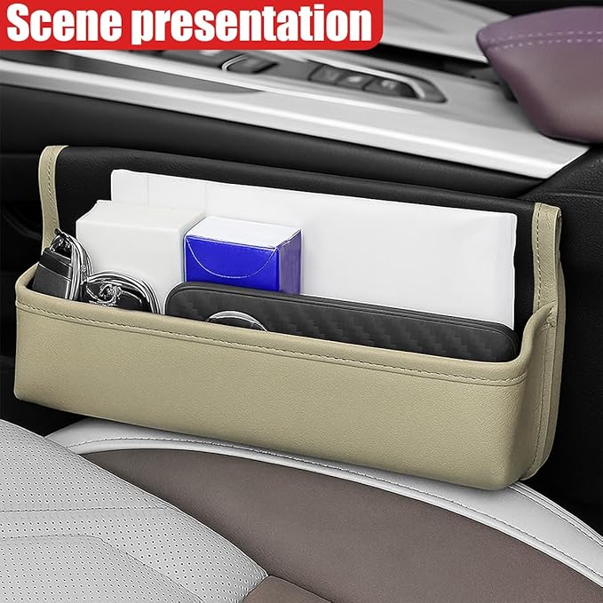 Car Seat Gap Filler Organizer, Leather Universal Gap Bag Car Storage Box for Phones, Keys, Glasses & Cards, Adjustable Front Seat Side Pocket Organizer for Cars, No Seat Belt Block (Gray)