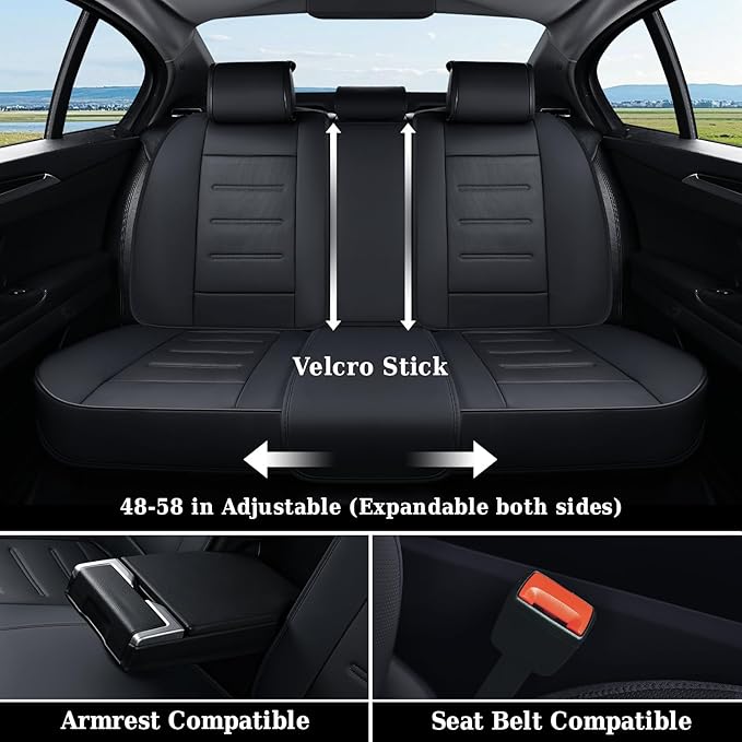Coverado Car Seat Covers Full Set, Seat Covers for Cars, Car Seat Protector Waterproof, Leather Car Seat Cushion, Universal Interior Covers Seat Protectors for Most Cars Black
