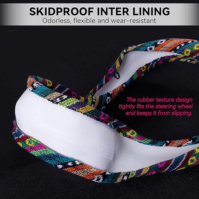 Limsas Boho Steering Wheel Cover Elastic Microfiber for Women, Universal Fit 15 inch Car SUV, Hippie Style Protector Cover, Anti-Slip, Breathable, Absorbing Sweat - 01