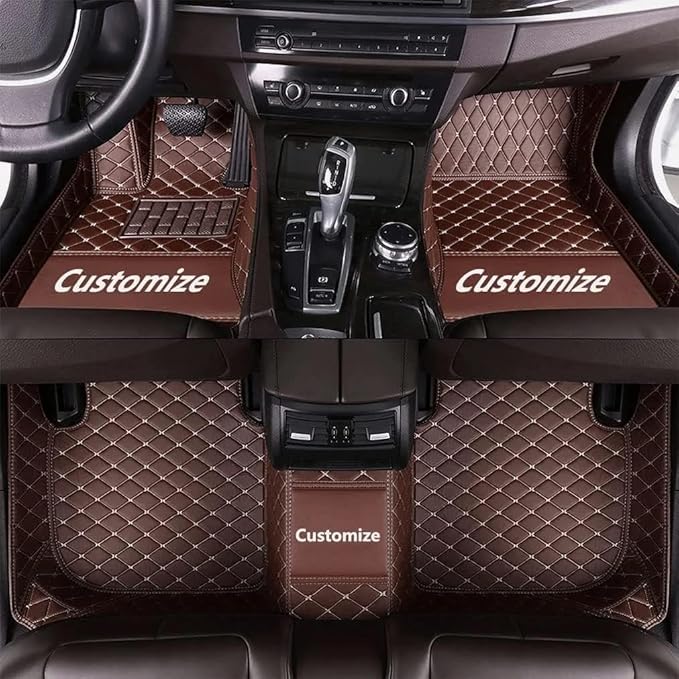 Customize Making Car Floor Mats for 99.99% Sedan SUV Pickup Truck Full Coverage Men Women Cute Leather Protection Pads Non-Slip Floor Liners (Coffee Beige Thread)