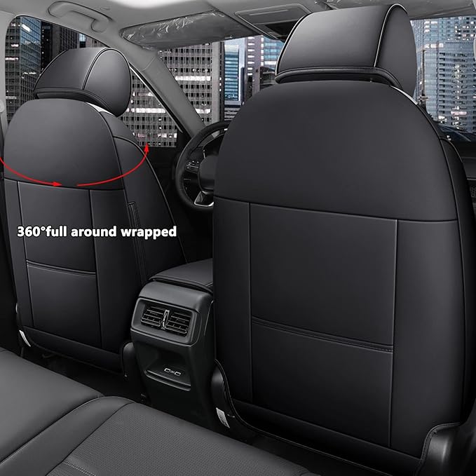 HKZ Fit CRV Car Seat Covers Full Set for Honda CR-V 2012 2013 2014 CRV LX;EX;EX-L Model - Leather (Black+Gray)