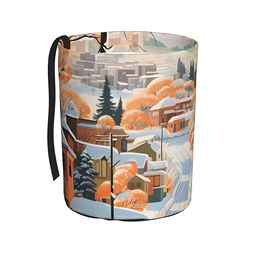 Car Trash Can Hanging, Winter Snowy Town Waterproof Auto Garbage Bin Universal Vehicle Waste Container, 3.5L Capacity