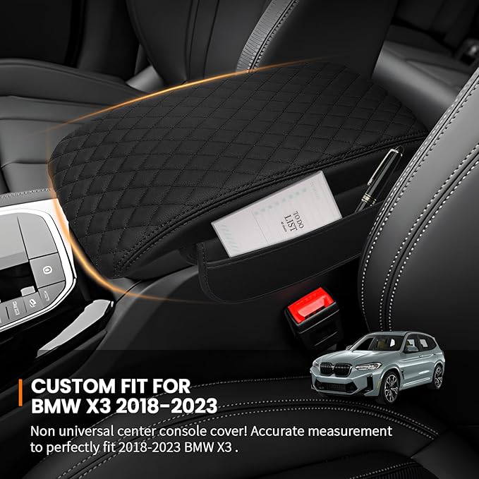 Car Center Console Cover Armrest Cover for 2018-2023 2024 BMW X3 Center Console Pad Interior Accessories Car Armrest Seat Box Cover Protector with Pockets Storage Bag