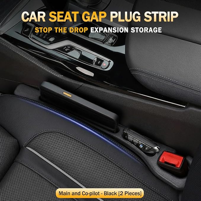 2PCS Car Seat Gap Filler and Organizer, Universal Console Catcher Fill The Gap Between Seat and Console, Anti-Drop Organizer | Suitable for Most car Models.（Black）