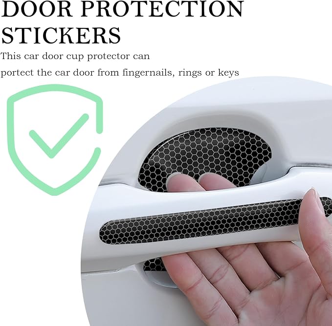 OFBAND 8PCS Car Door Handle Protector with Reflective Design, Universal Fit, Black, Plastic, Reflective, Door Handle Scratch Protector