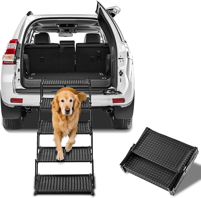 Zendova Dog Stairs for Car - Foldable 5-Step Non-Slip Pet Stairs for Home, Lightweight Dog Steps for Senior & Small Dogs to SUV, Truck, Bed - Supports 200 lbs