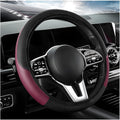 Elastic Steering Wheel Cover - Microfiber Leather Carbon Fiber Protector with Anti-Slip Lining, Interior Accessory (Wine Red, AD)
